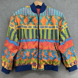 Markette Vintage Jacket Women's Medium Colorful Abstract Nylon Full Zip